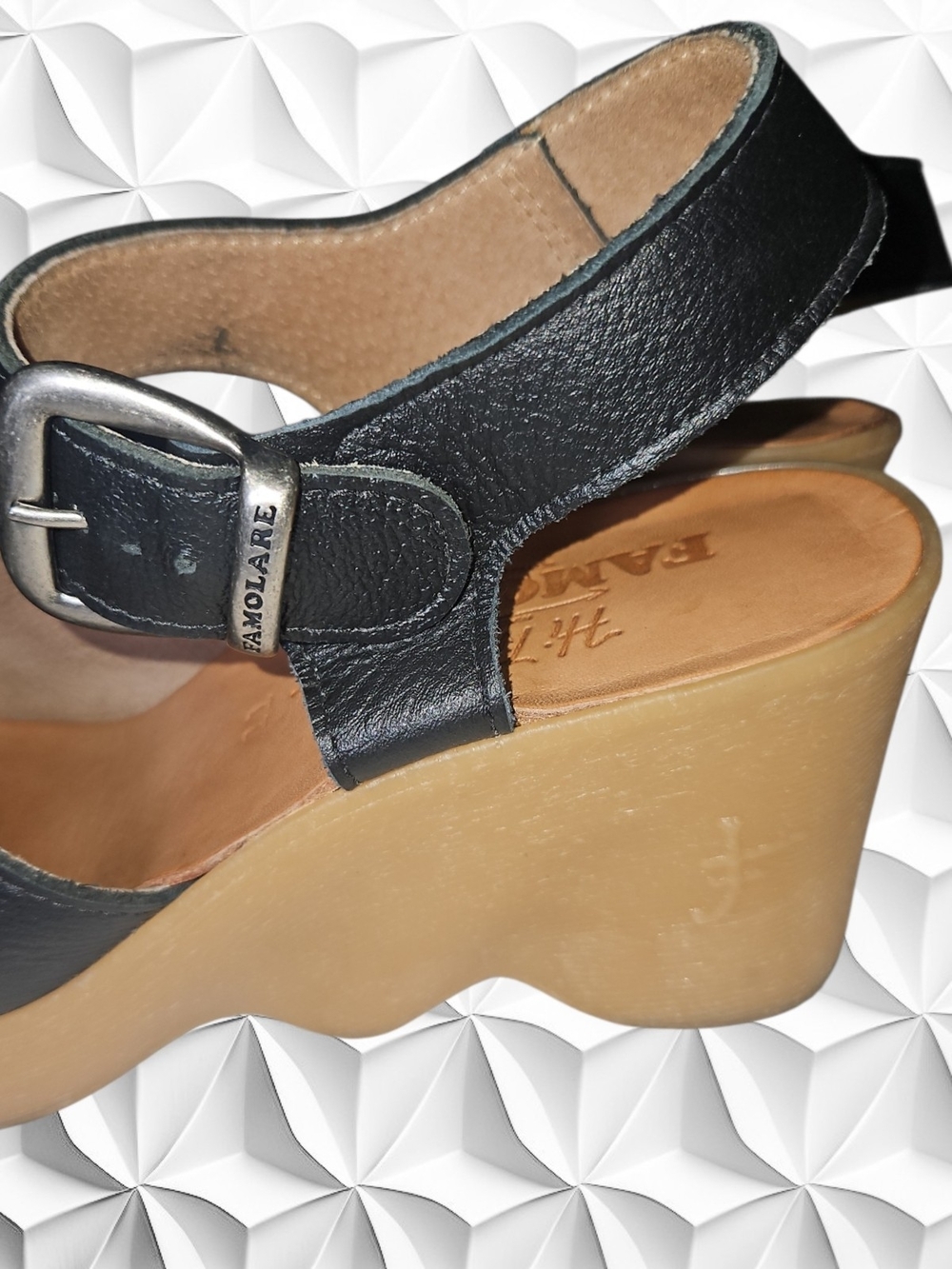 Famolare Black Leather Hi-There Wavy Sole Platform Wedge Sandals Size 11 - Picture 6 of 9